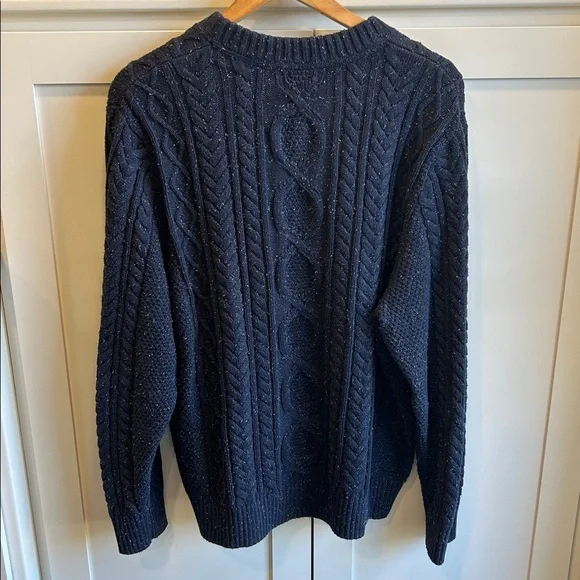 LL Bean Sweater Mens XL Regular Blue Fisherman Crewneck Cable Knit Organic